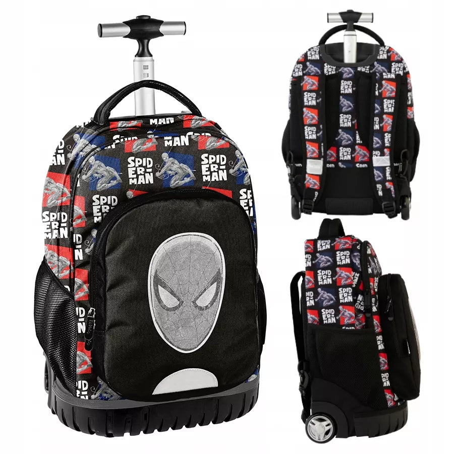Mokyklinė kuprinė ant ratukų, daug skyrių, „Spiderman“