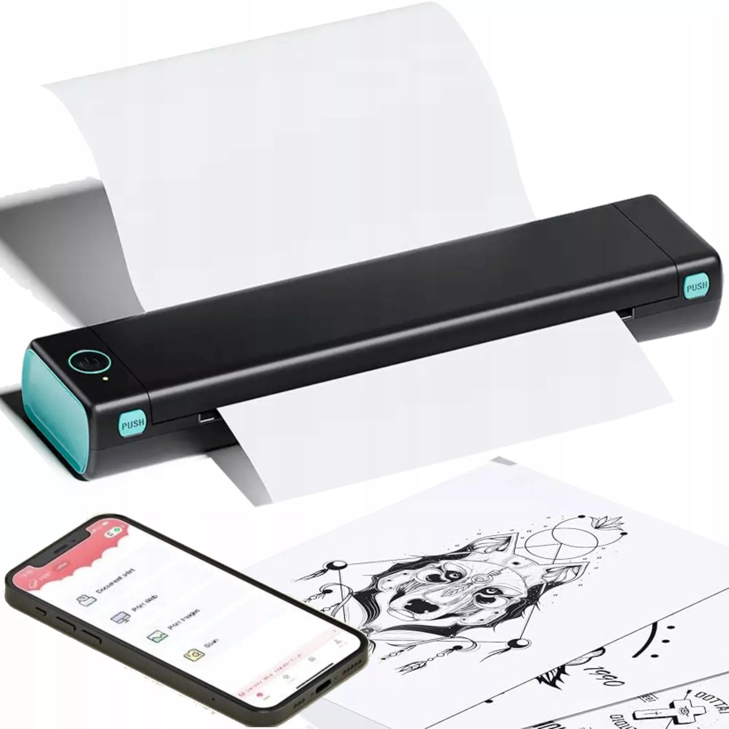 Nešiojamas mobilusis termalinis spausdintuvas A4 "Bluetooth" tatuiruotėms, biurui