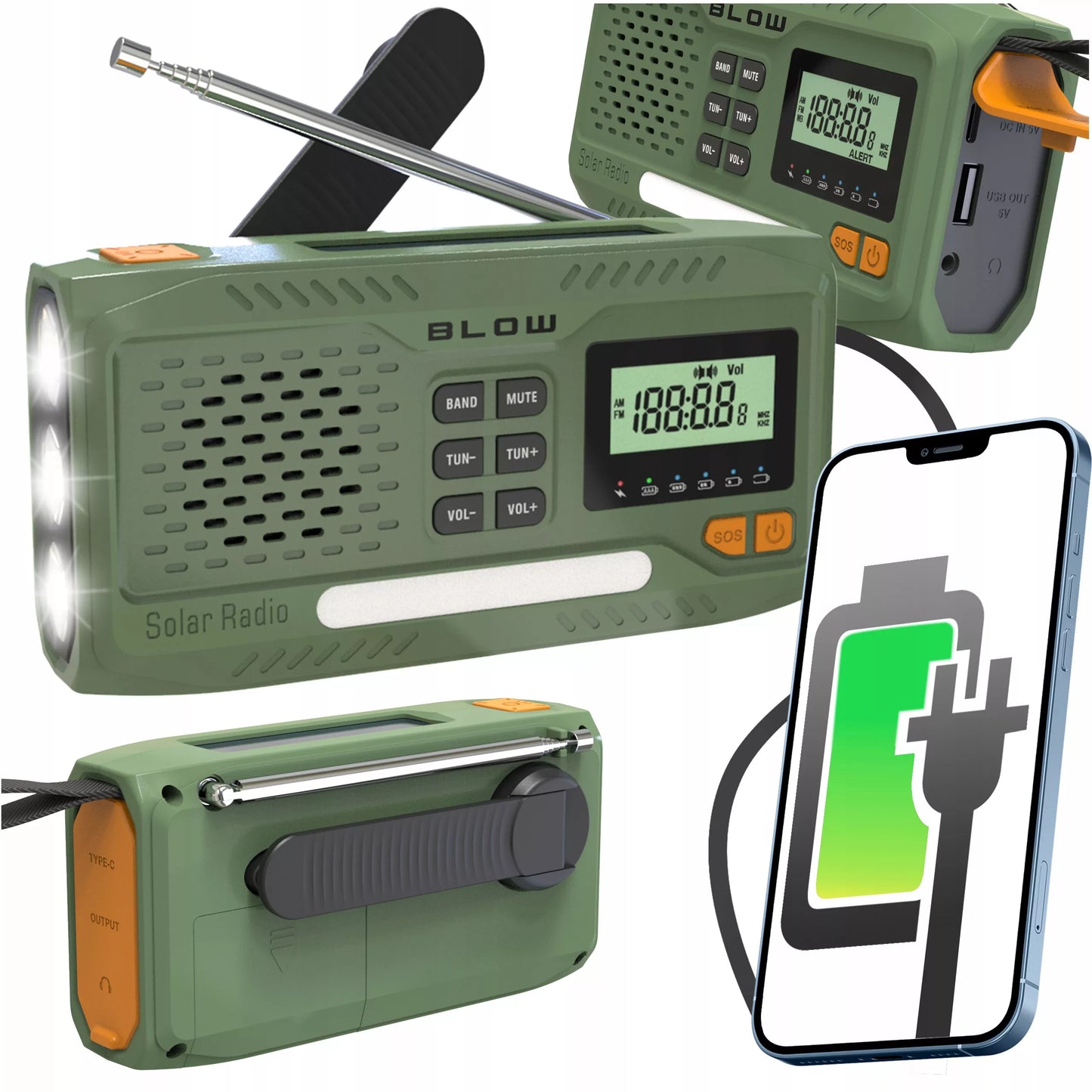 RADYJAS KRANKOWY PRZENOŚNY KUCHENNY SOLARNY DYNAMO LATARKA POWERBANK 4500mAh