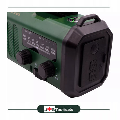 Nešiojama avarinė FM/AM radijo imtuvas su saulės energija, dinaminiu suktuku, POWERBANK ir žibintuvėliu