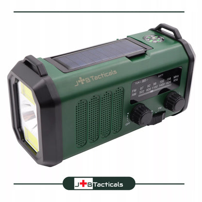 Nešiojama avarinė FM/AM radijo imtuvas su saulės energija, dinaminiu suktuku, POWERBANK ir žibintuvėliu
