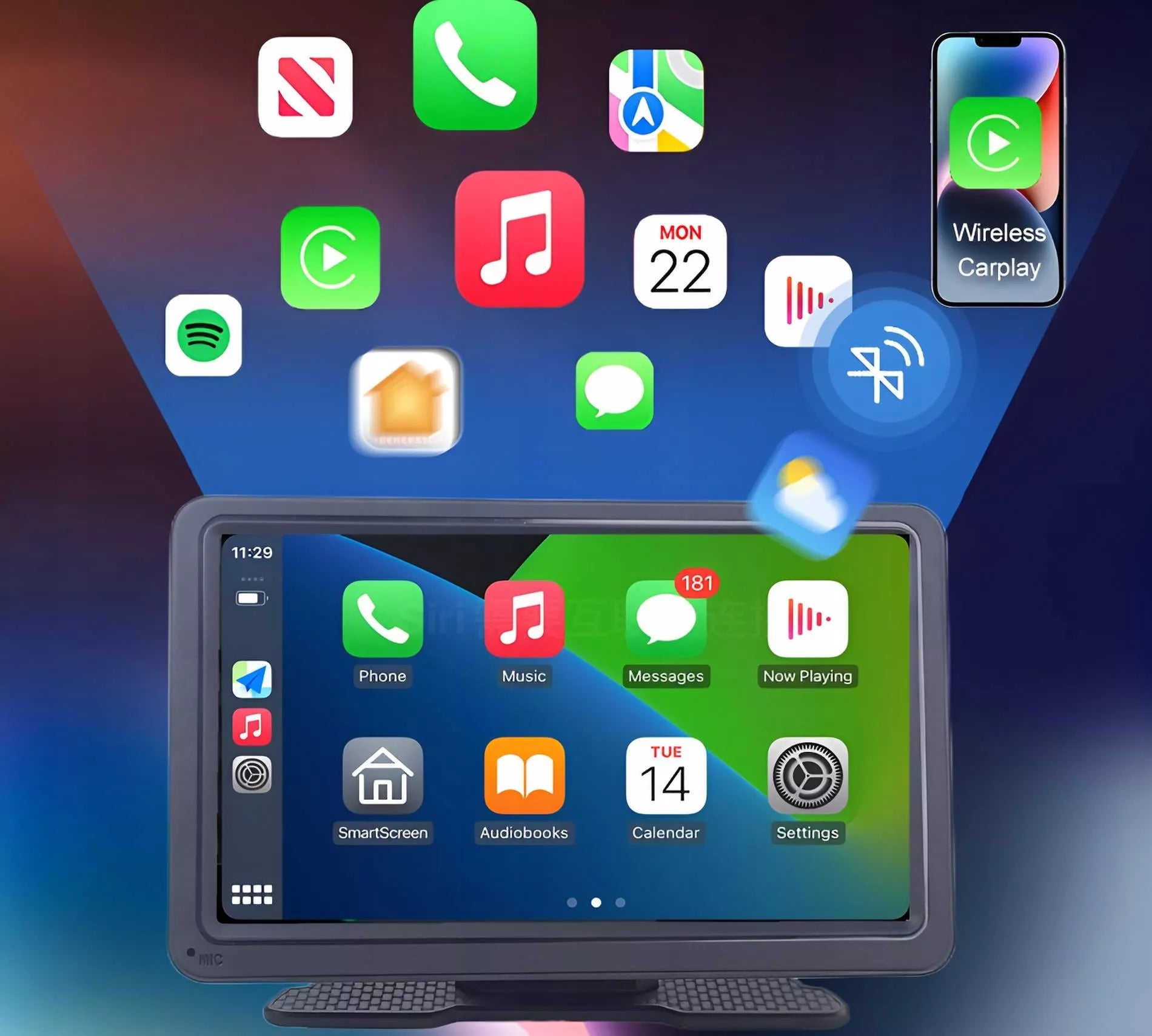 Automobilinis multimedijos grotuvas su CarPlay / Android Auto