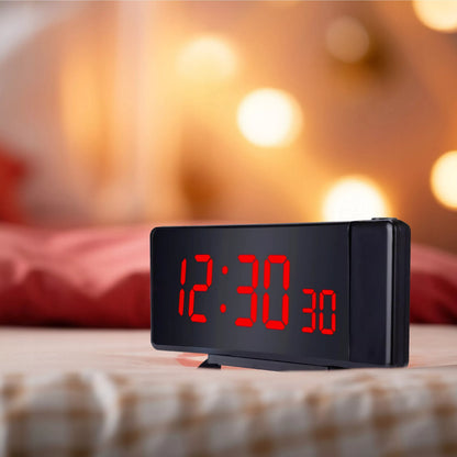 ŽADINTUVAS LAIKRODIS SU PROJEKTORIUMI JUODAS USB GARSUS ŽADINTUVAS XL LED EKRANAS