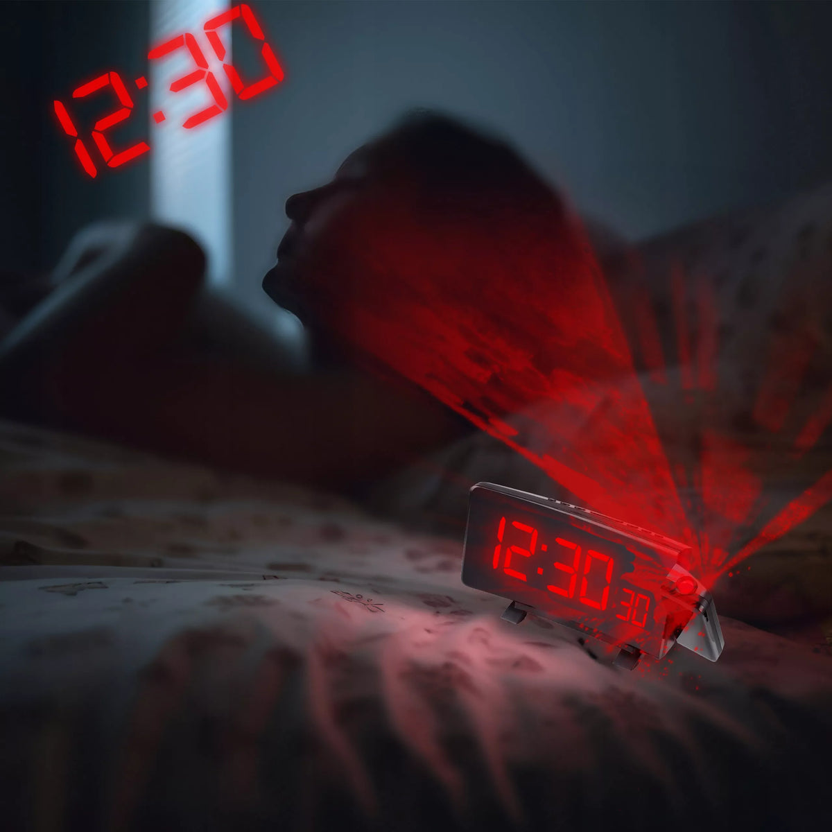 ŽADINTUVAS LAIKRODIS SU PROJEKTORIUMI JUODAS USB GARSUS ŽADINTUVAS XL LED EKRANAS