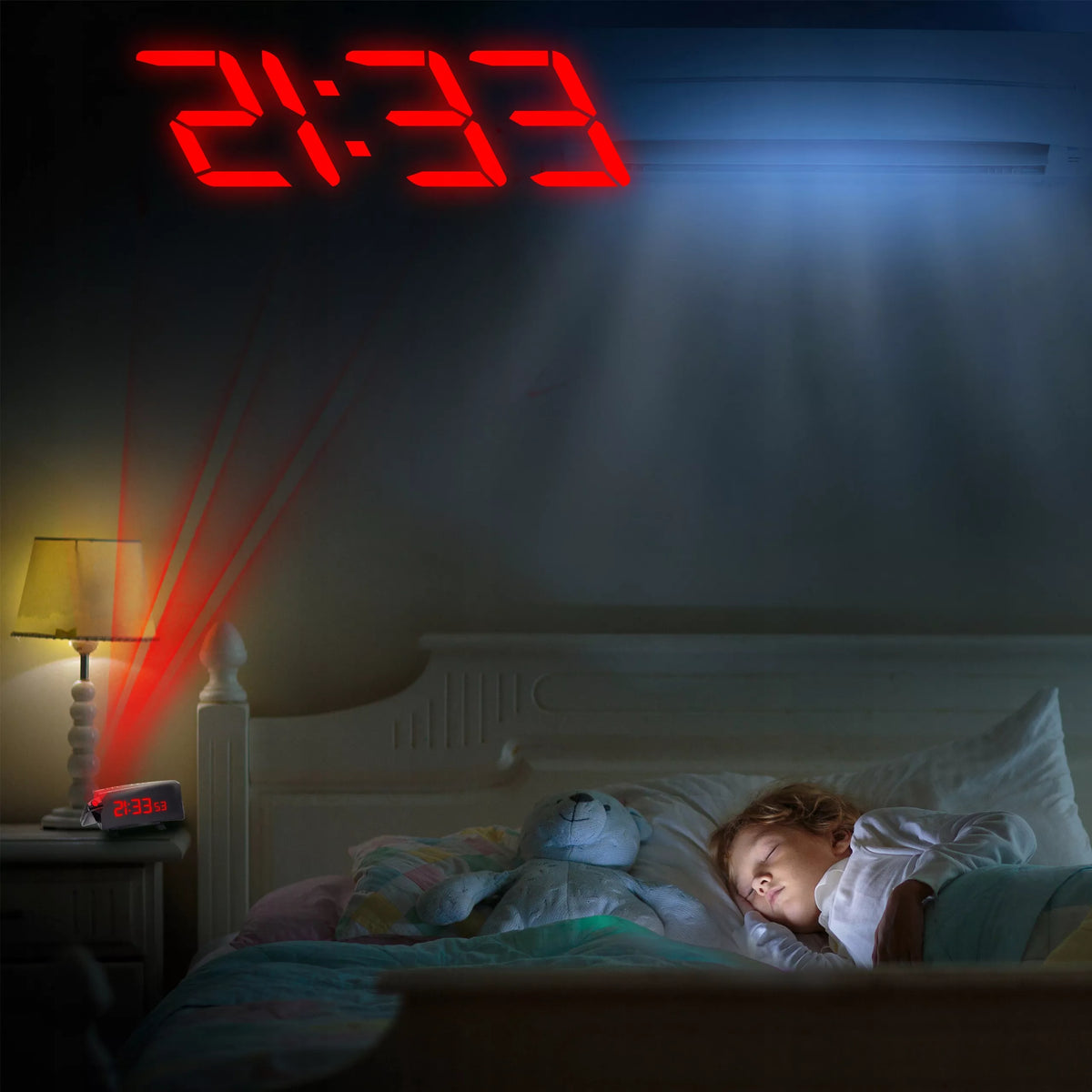 ŽADINTUVAS LAIKRODIS SU PROJEKTORIUMI JUODAS USB GARSUS ŽADINTUVAS XL LED EKRANAS