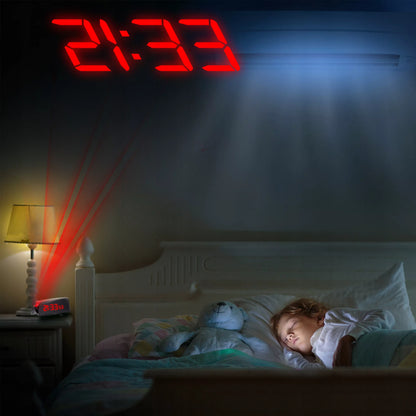 ŽADINTUVAS LAIKRODIS SU PROJEKTORIUMI JUODAS USB GARSUS ŽADINTUVAS XL LED EKRANAS