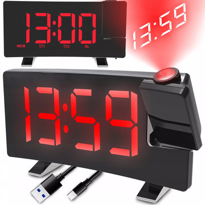 ŽADINTUVAS LAIKRODIS SU PROJEKTORIUMI JUODAS USB GARSUS ŽADINTUVAS XL LED EKRANAS