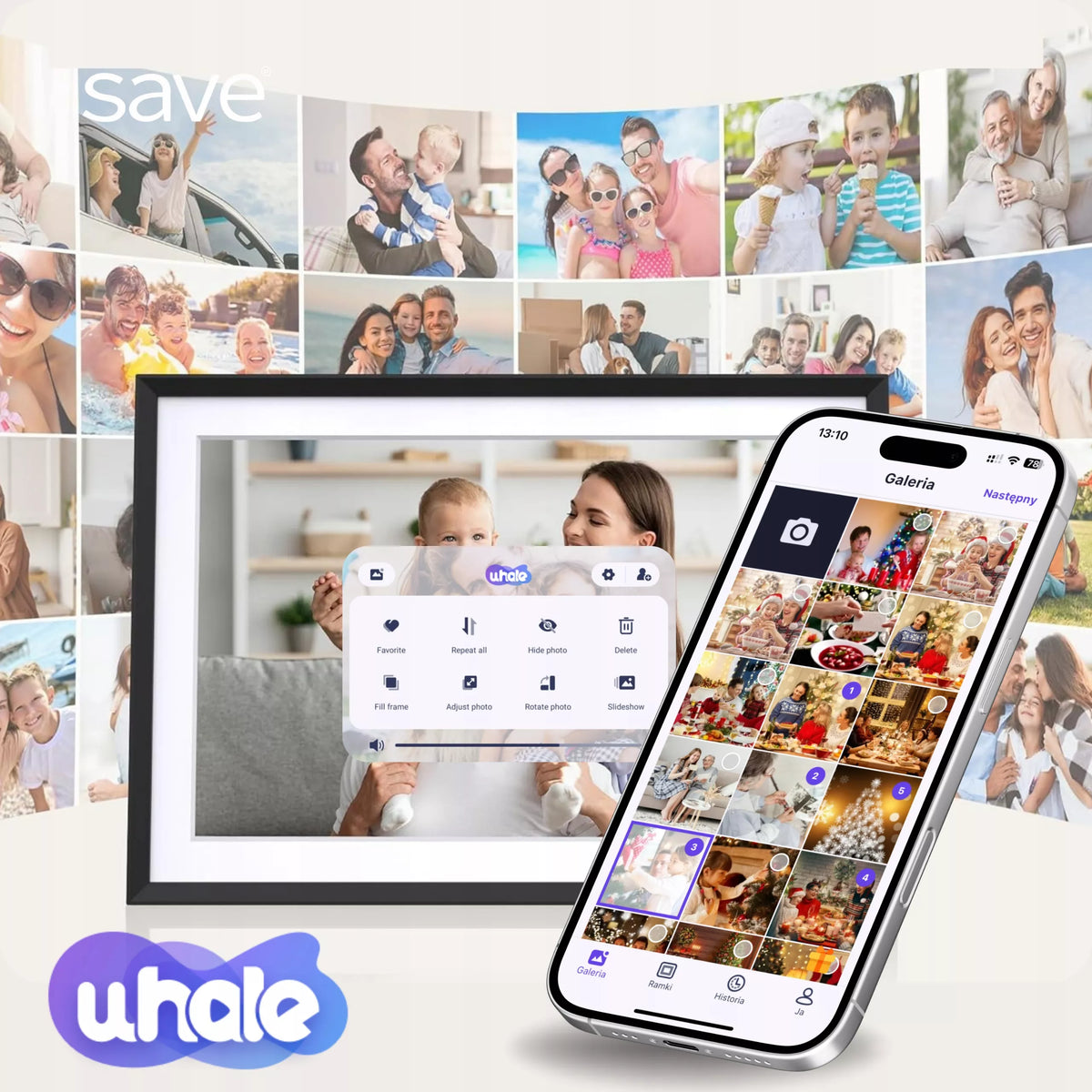 Skaitmeninis nuotraukų rėmelis su lietimo ekranu, „Wi-Fi“, 10,1 colio, UHALE programėlė