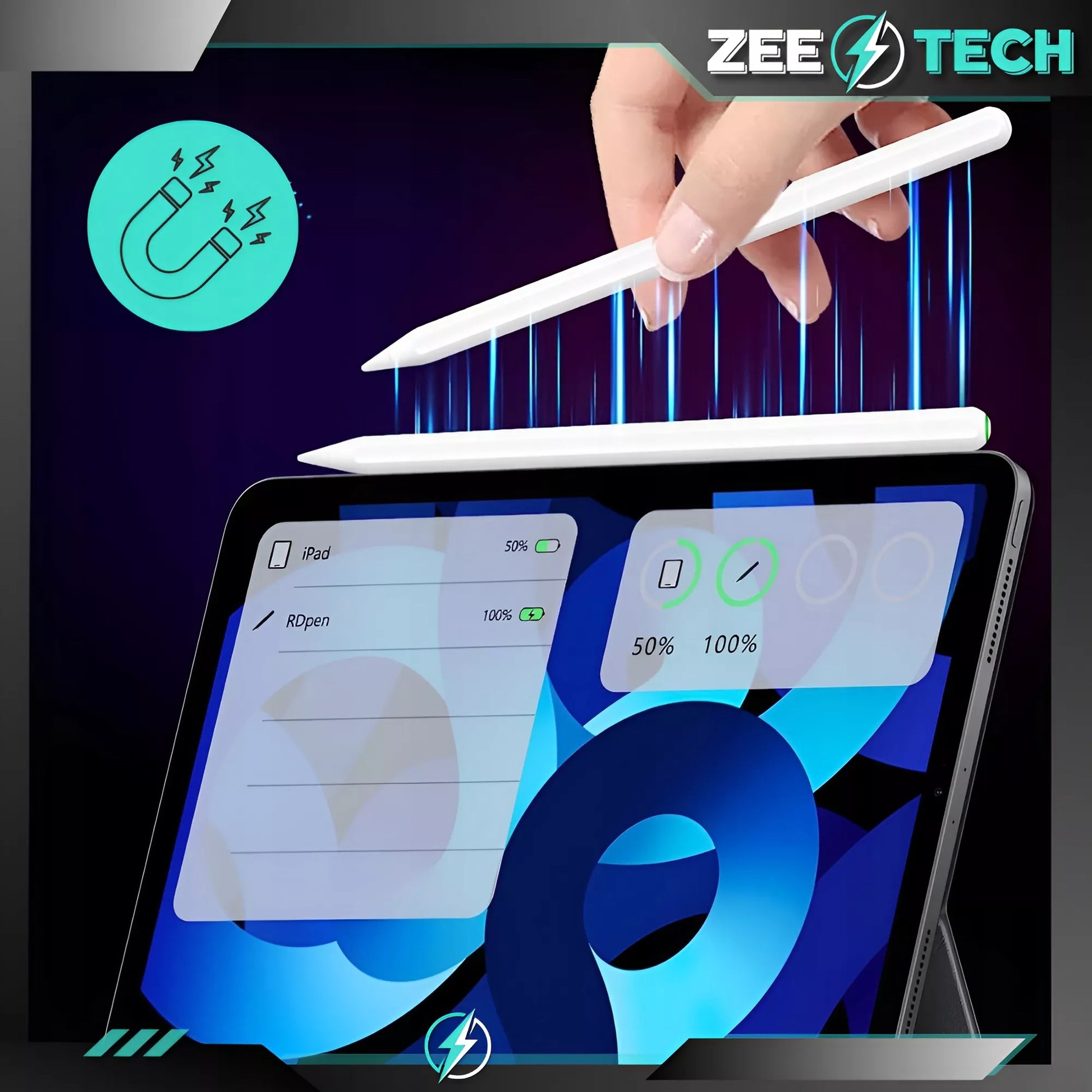 Stylus rašiklis iPad planšetėms (Air, Pro, Mini) – 2 kartos, 4 antgaliai