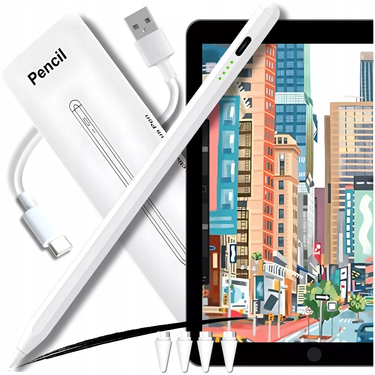 Stylus rašiklis iPad planšetėms (Air, Pro, Mini) – 2 kartos, 4 antgaliai