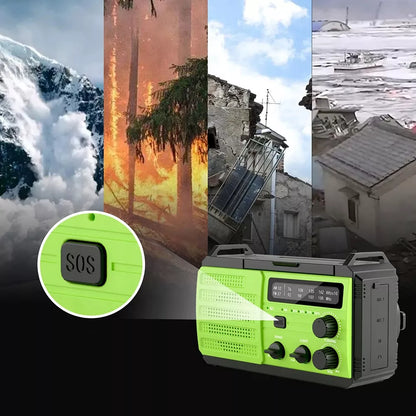 Avarinis radijas išgyvenimui su rankenėle, saulės energija, Powerbank 8000mAh su SOS aliarmu