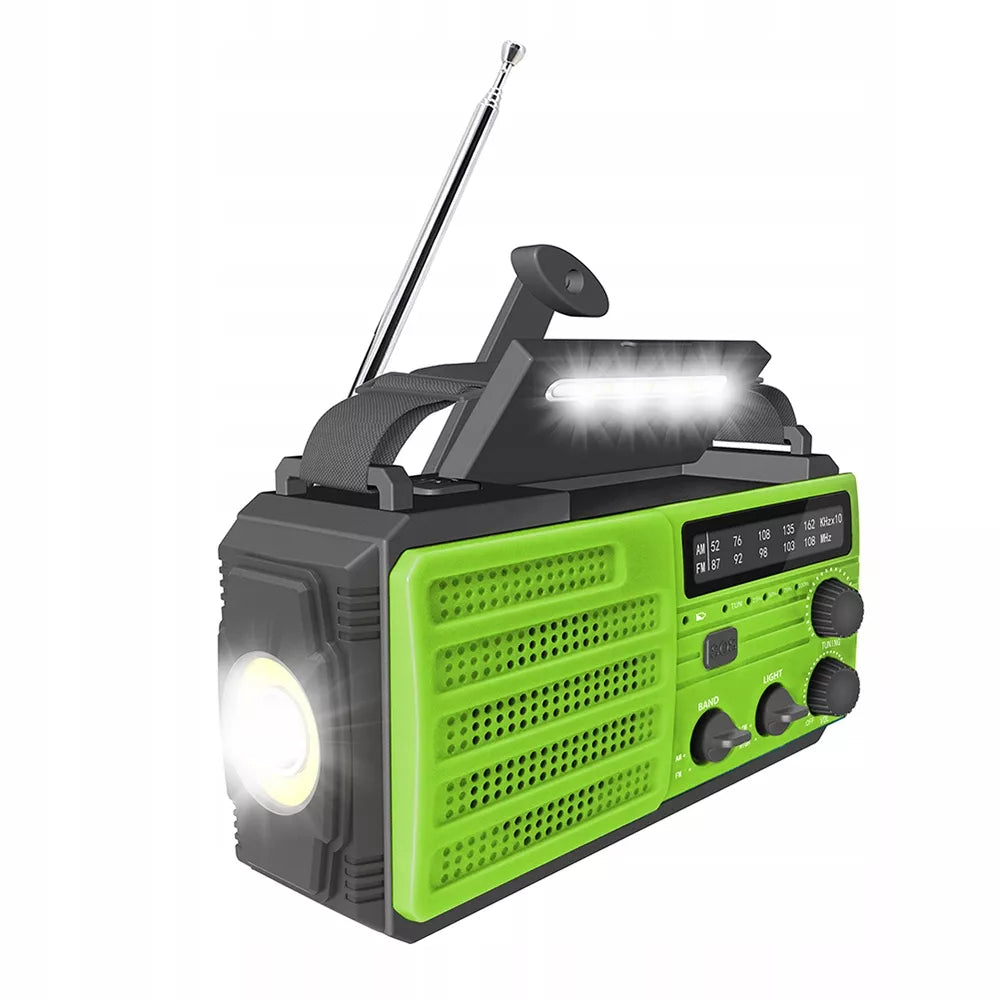 Avarinis radijas išgyvenimui su rankenėle, saulės energija, Powerbank 8000mAh su SOS aliarmu