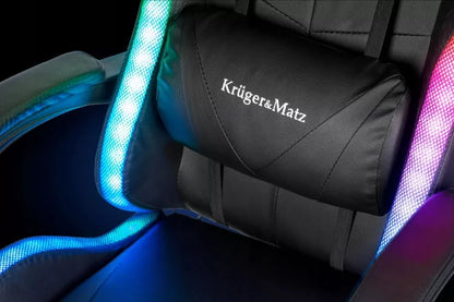 Reguliuojama žaidimų kėdė – LED RGB, kojų atrama, valdymas nuotoliniu pulteliu