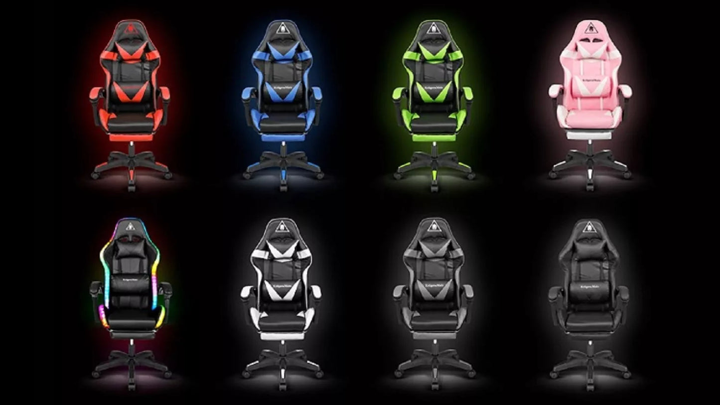 Reguliuojama žaidimų kėdė – LED RGB, kojų atrama, valdymas nuotoliniu pulteliu