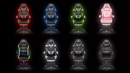 Reguliuojama žaidimų kėdė – LED RGB, kojų atrama, valdymas nuotoliniu pulteliu