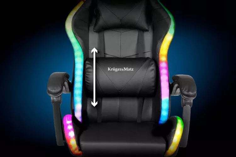 Reguliuojama žaidimų kėdė – LED RGB, kojų atrama, valdymas nuotoliniu pulteliu
