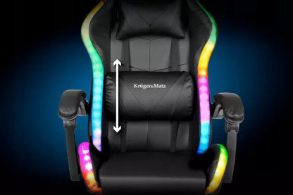 Reguliuojama žaidimų kėdė – LED RGB, kojų atrama, valdymas nuotoliniu pulteliu