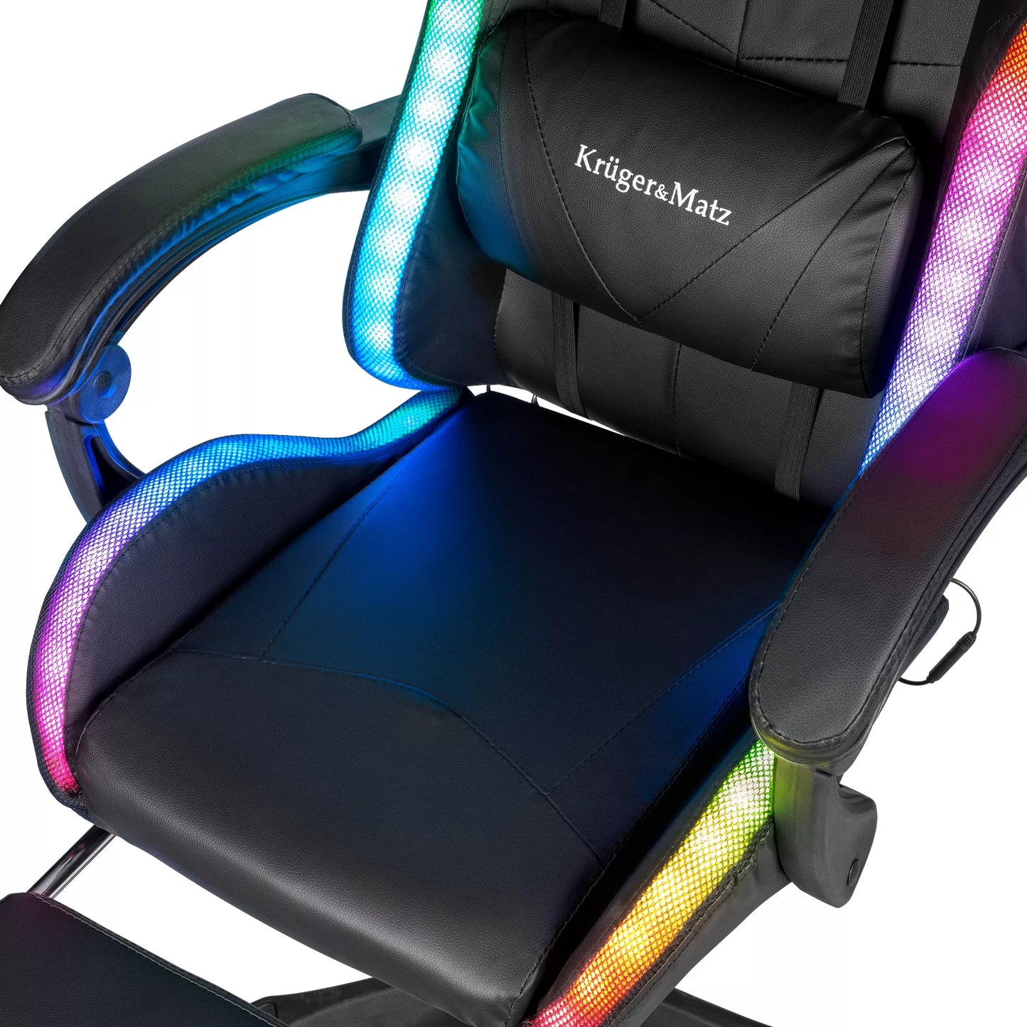 Reguliuojama žaidimų kėdė – LED RGB, kojų atrama, valdymas nuotoliniu pulteliu