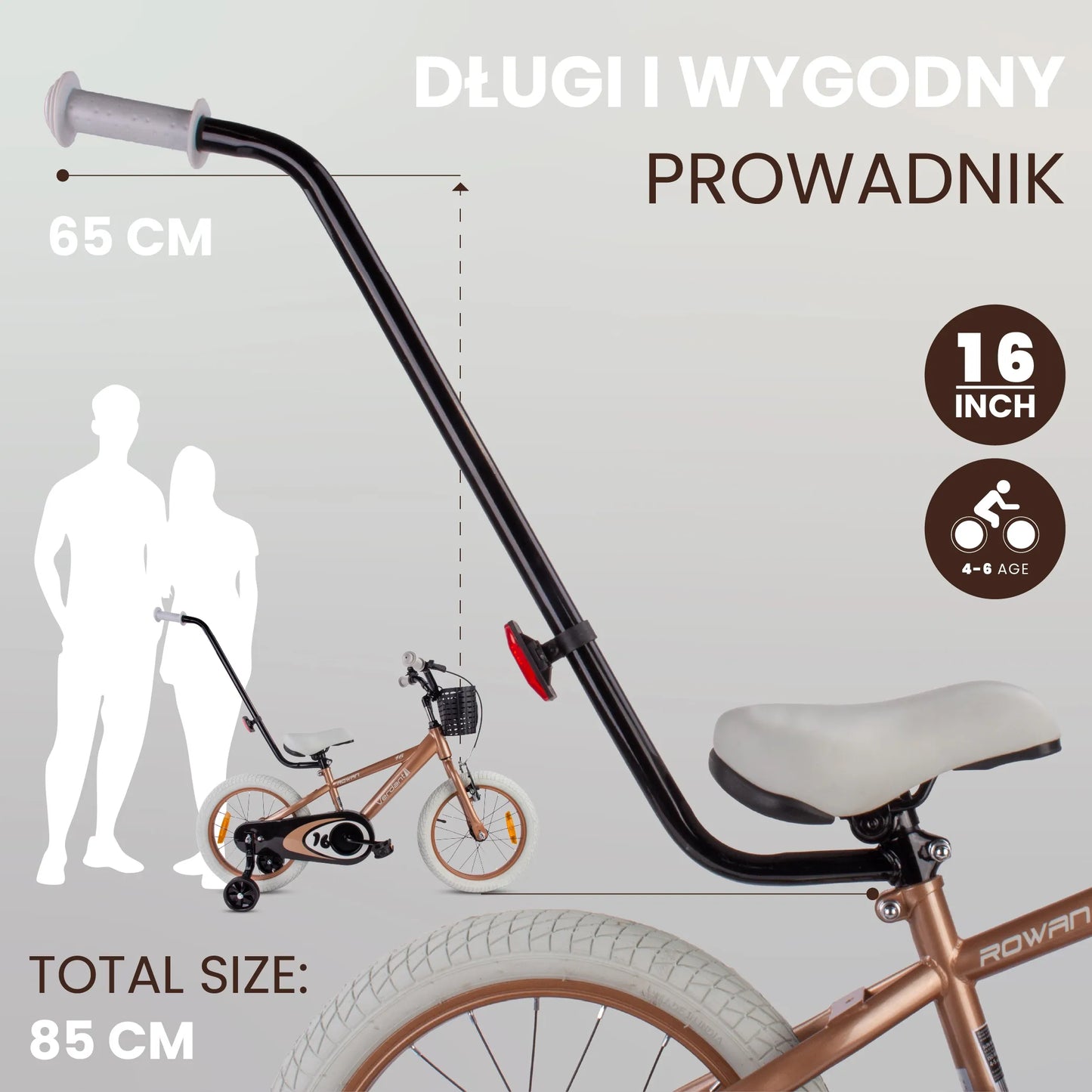 Vaikiškas dviratis 40 cm, su ratukais ir stūmimo rankena