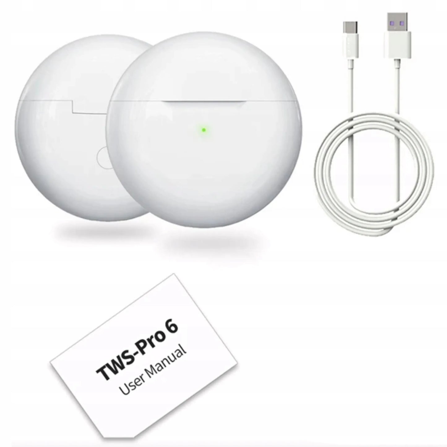 Belaidės ausinės Pro 6 Bluetooth 5.3 + maitinimo blokas + USB-C laidas