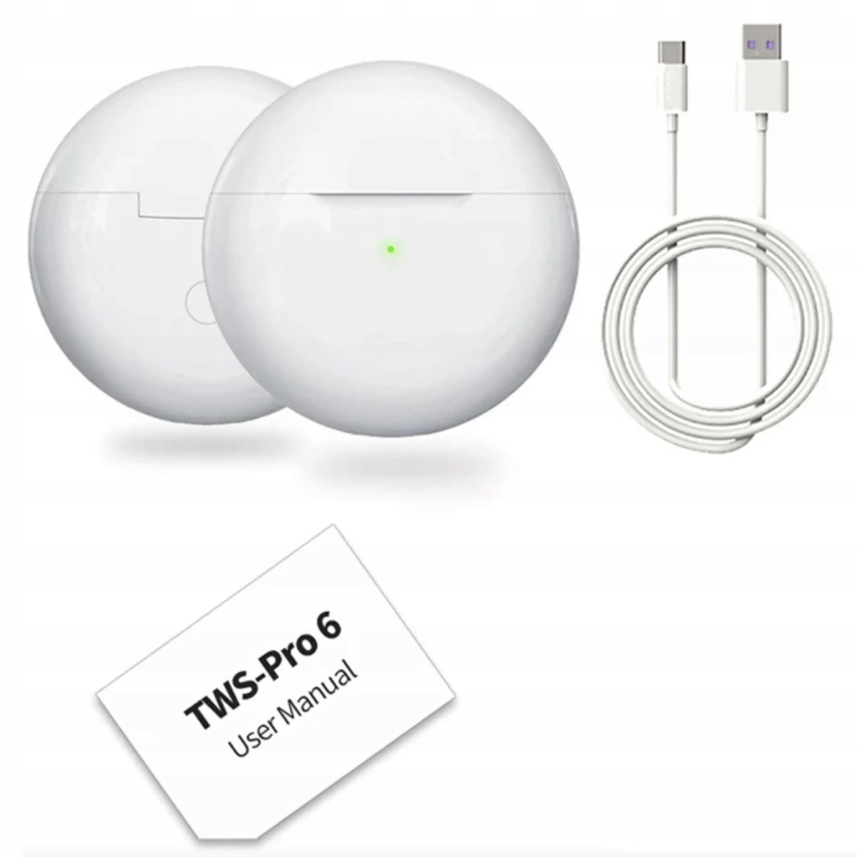 Belaidės ausinės Pro 6 Bluetooth 5.3 + maitinimo blokas + USB-C laidas