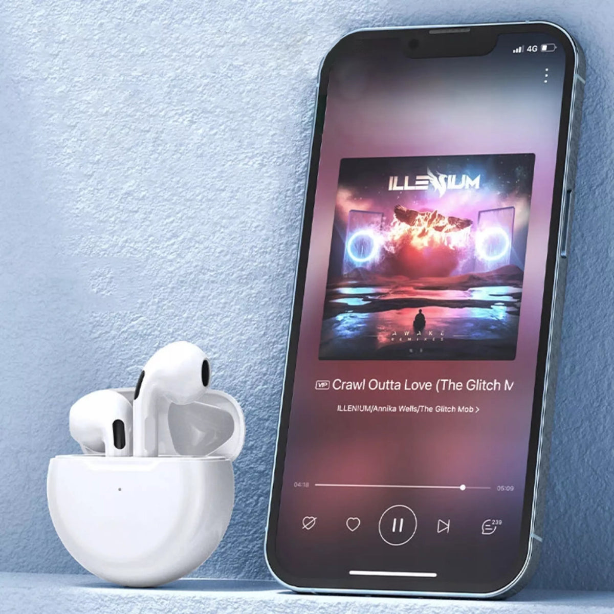 Belaidės ausinės Pro 6 Bluetooth 5.3 + maitinimo blokas + USB-C laidas