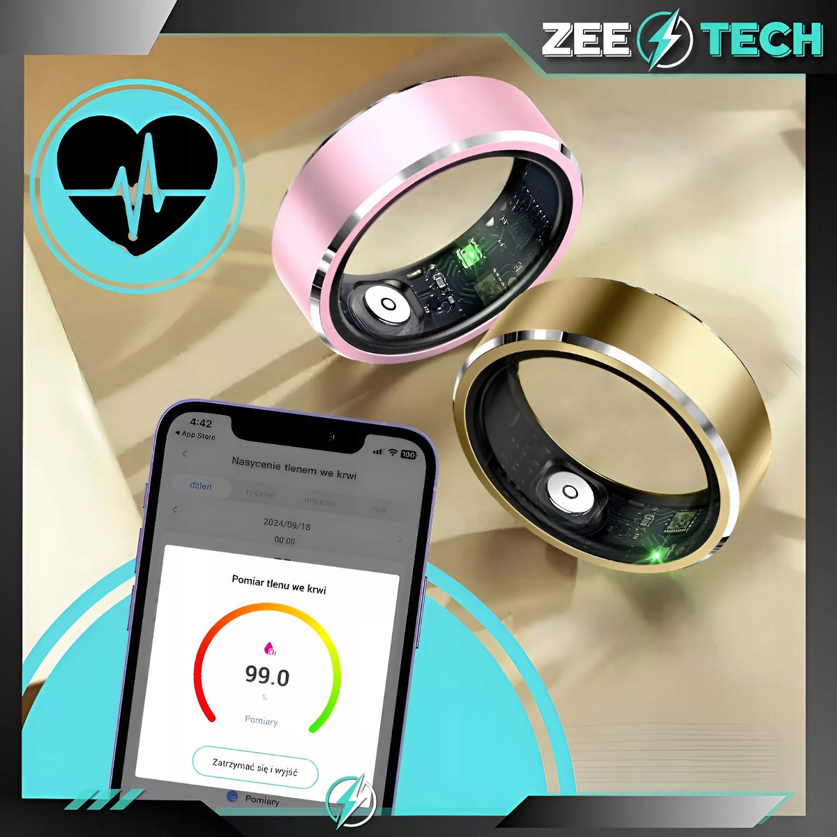 SMART RING išmanusis žiedas – širdies ritmas, kraujospūdis, miego ir sporto stebėjimas