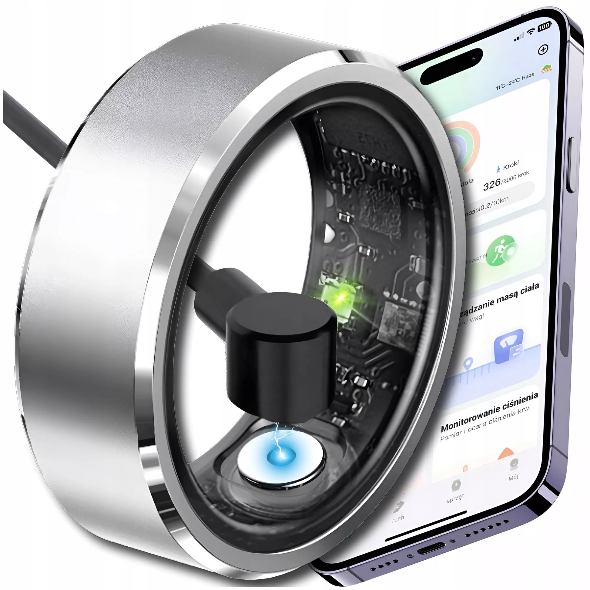 SMART RING išmanusis žiedas su funkcijomis: širdies ritmas, kraujospūdis, miego ir sporto stebėjimas