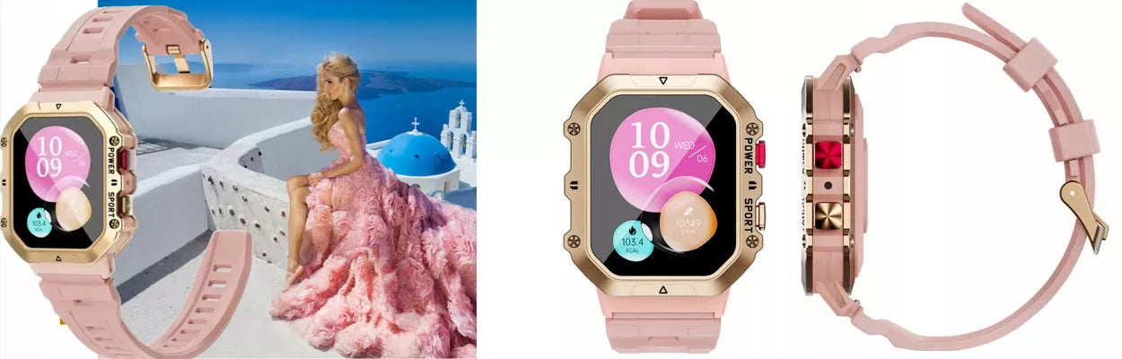 SMARTWATCH MOTERIŠKAS ROŽINIS SMS ŽINGSNIAI LENKIŠKAS MENIU SKAMBUČIAI