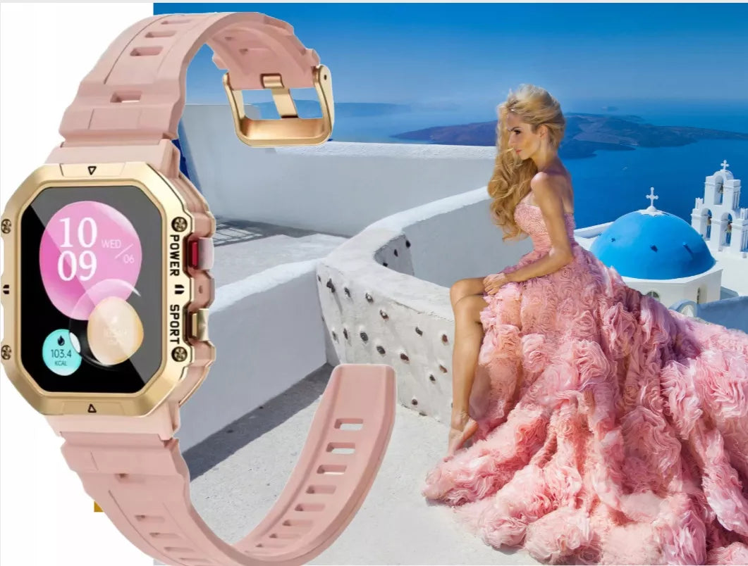 SMARTWATCH MOTERIŠKAS ROŽINIS SMS ŽINGSNIAI LENKIŠKAS MENIU SKAMBUČIAI