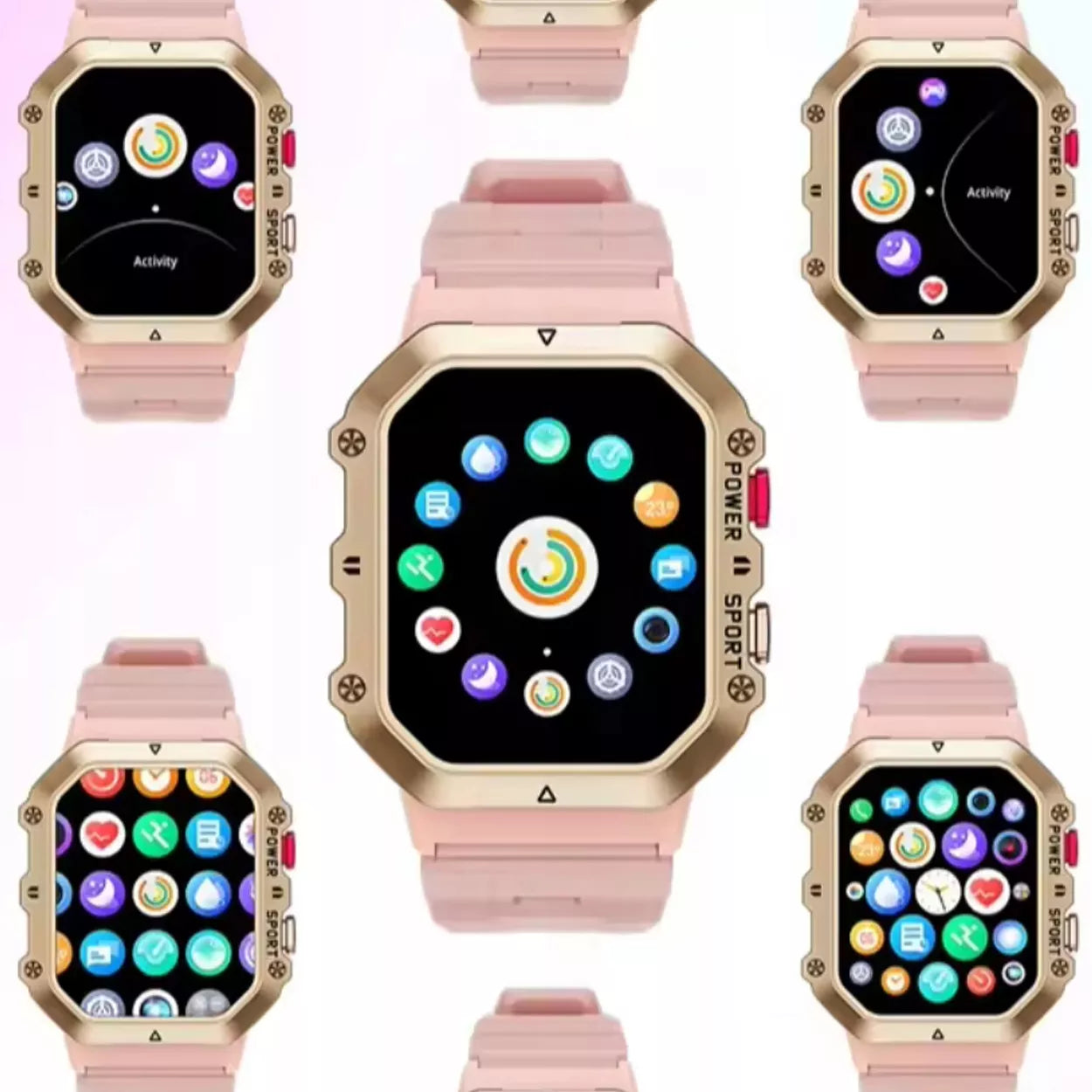SMARTWATCH MOTERIŠKAS ROŽINIS SMS ŽINGSNIAI LENKIŠKAS MENIU SKAMBUČIAI