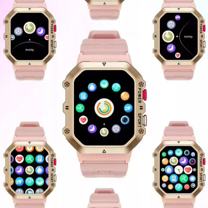 SMARTWATCH MOTERIŠKAS ROŽINIS SMS ŽINGSNIAI LENKIŠKAS MENIU SKAMBUČIAI