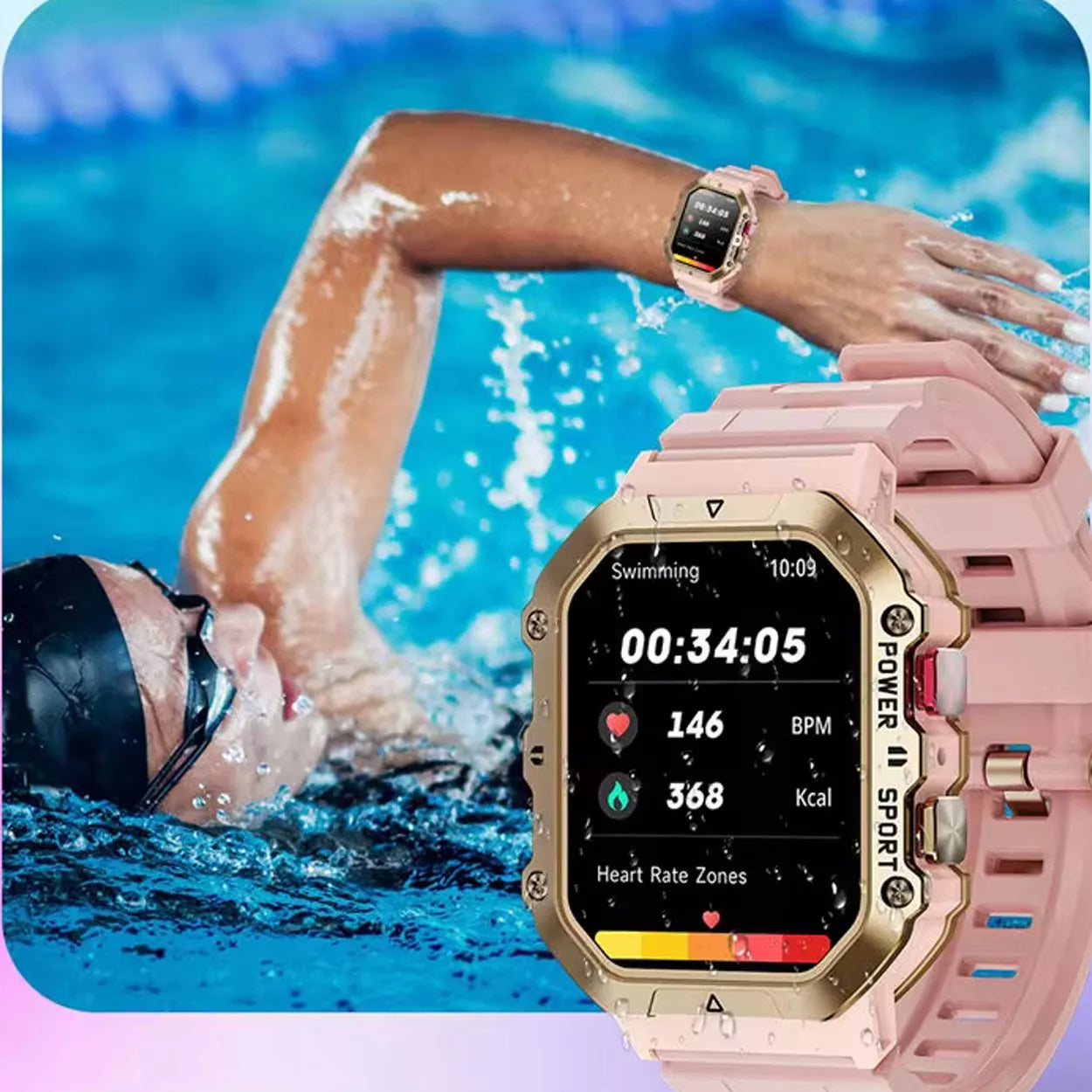 SMARTWATCH MOTERIŠKAS ROŽINIS SMS ŽINGSNIAI LENKIŠKAS MENIU SKAMBUČIAI