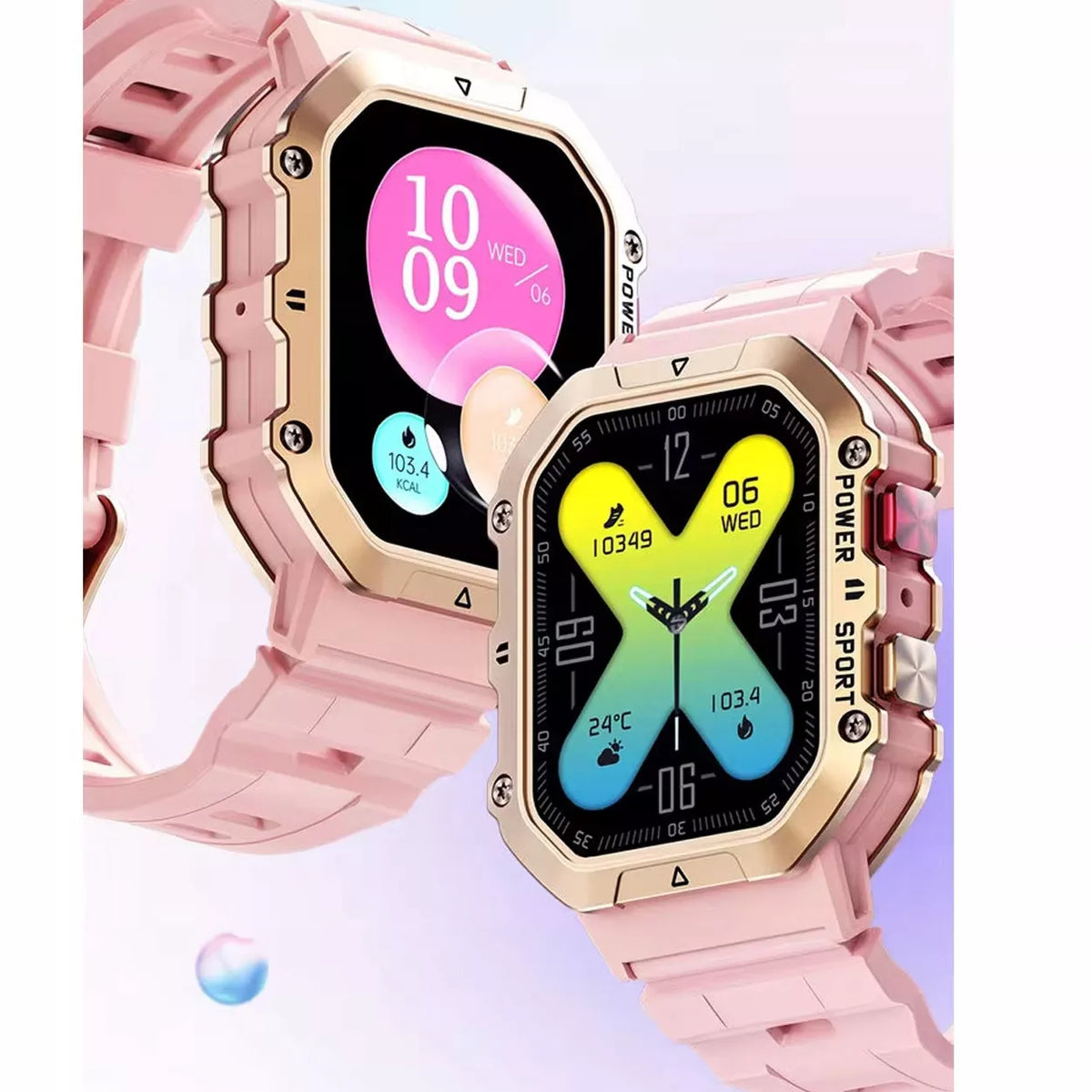 SMARTWATCH MOTERIŠKAS ROŽINIS SMS ŽINGSNIAI LENKIŠKAS MENIU SKAMBUČIAI