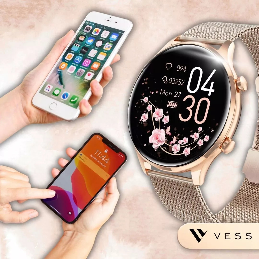 Moteriškas išmanusis laikrodis (Smartwatch) su skambučių funkcija, atsparus vandeniui + 4 dirželiai