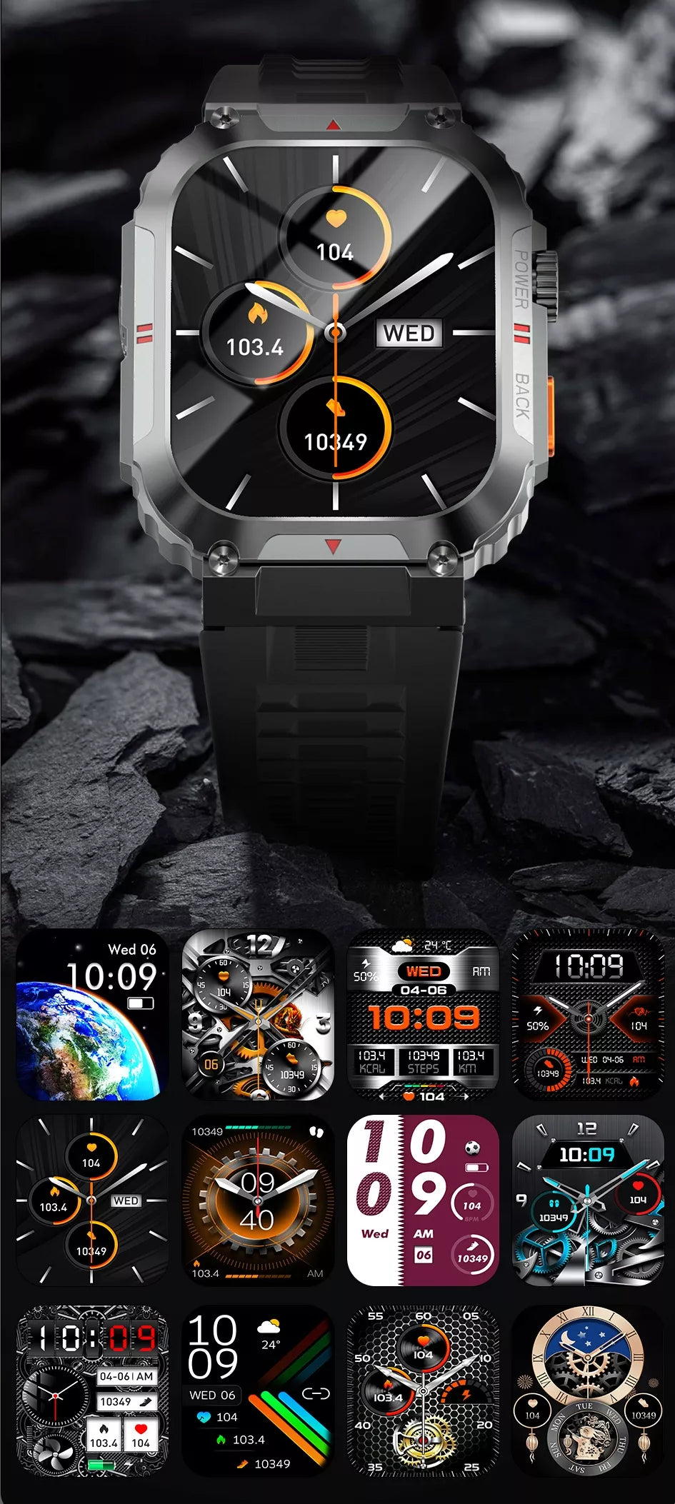SMARTWATCH LAIKRODIS MENIU RO INTER TELEFONAS ATSPARUS VANDENIUI IP68 PULSO MATUOKLIS SLĖGIS DEGUONIS HD