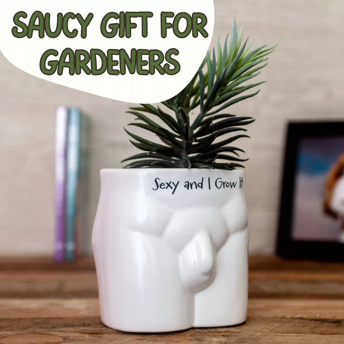 Juokingas vazonas „SEXY AND I GROW IT“ – dovana augalų mylėtojams, 12 cm