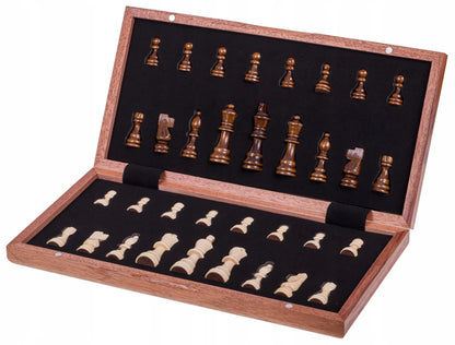 SQUARE – Dideli mediniai magnetiniai šachmatai 380 – Mahonis + 2 x papildomos valdovės