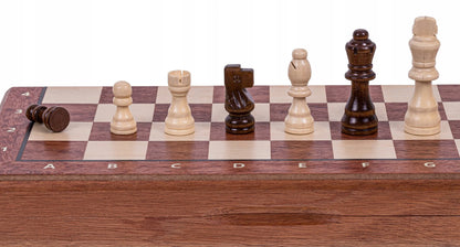 SQUARE – Dideli mediniai magnetiniai šachmatai 380 – Mahonis + 2 x papildomos valdovės