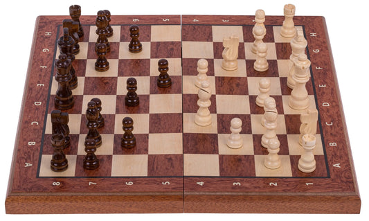 SQUARE – Dideli mediniai magnetiniai šachmatai 380 – Mahonis + 2 x papildomos valdovės
