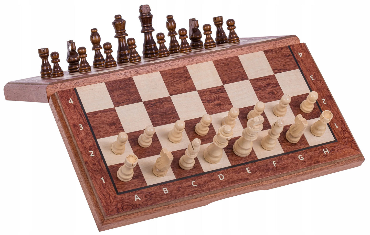 SQUARE – Dideli mediniai magnetiniai šachmatai 380 – Mahonis + 2 x papildomos valdovės