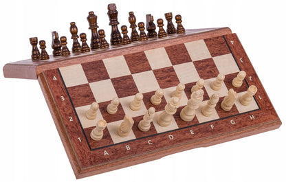 SQUARE – Dideli mediniai magnetiniai šachmatai 380 – Mahonis + 2 x papildomos valdovės