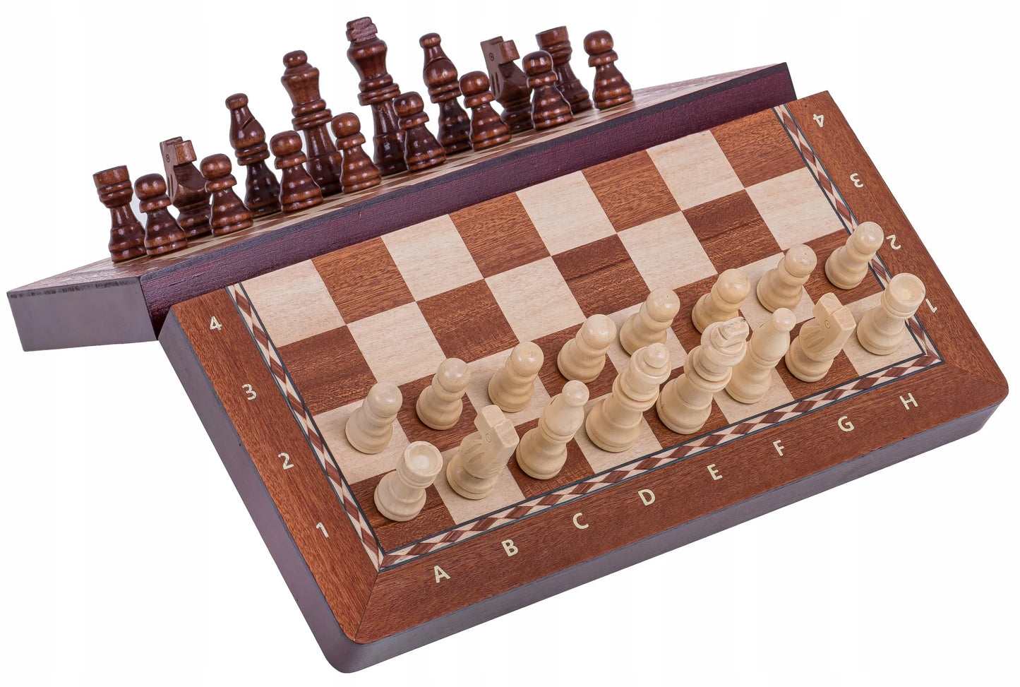 SQUARE – magnetiniai mediniai šachmatai 290 intarsija – raudonmedis / klevas