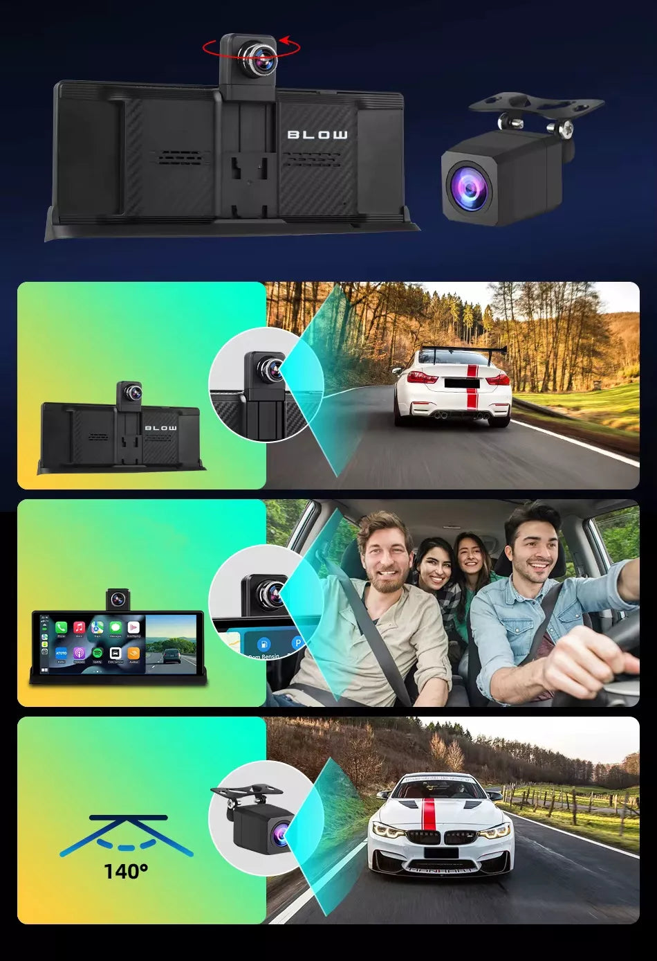 Automobilio multimedijos stotelė – radijas su Android Auto, CarPlay ir kamera