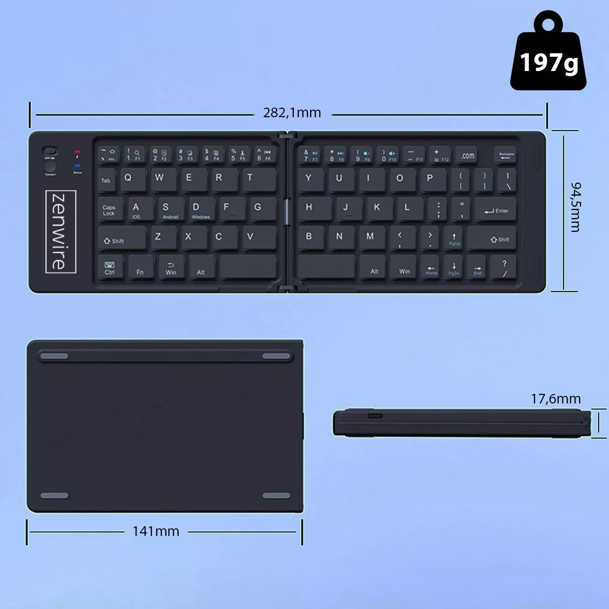 Sulankstoma Mini „Bluetooth“ belaidė klaviatūra planšetiniam komputeriui, telefonui, USB-C