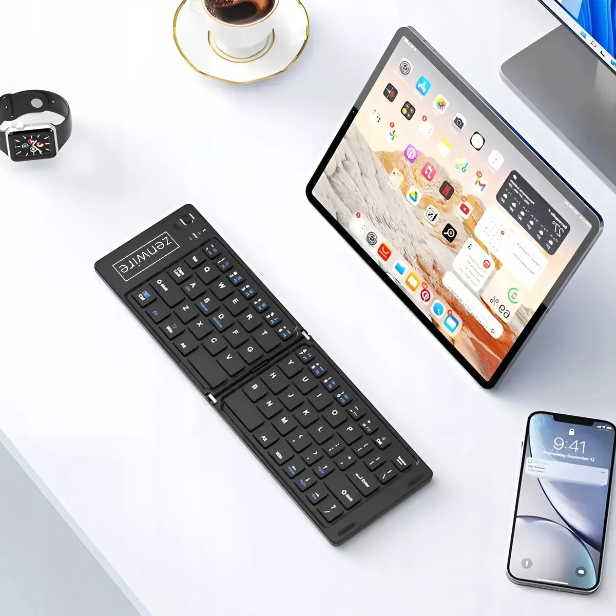 Sulankstoma Mini „Bluetooth“ belaidė klaviatūra planšetiniam komputeriui, telefonui, USB-C