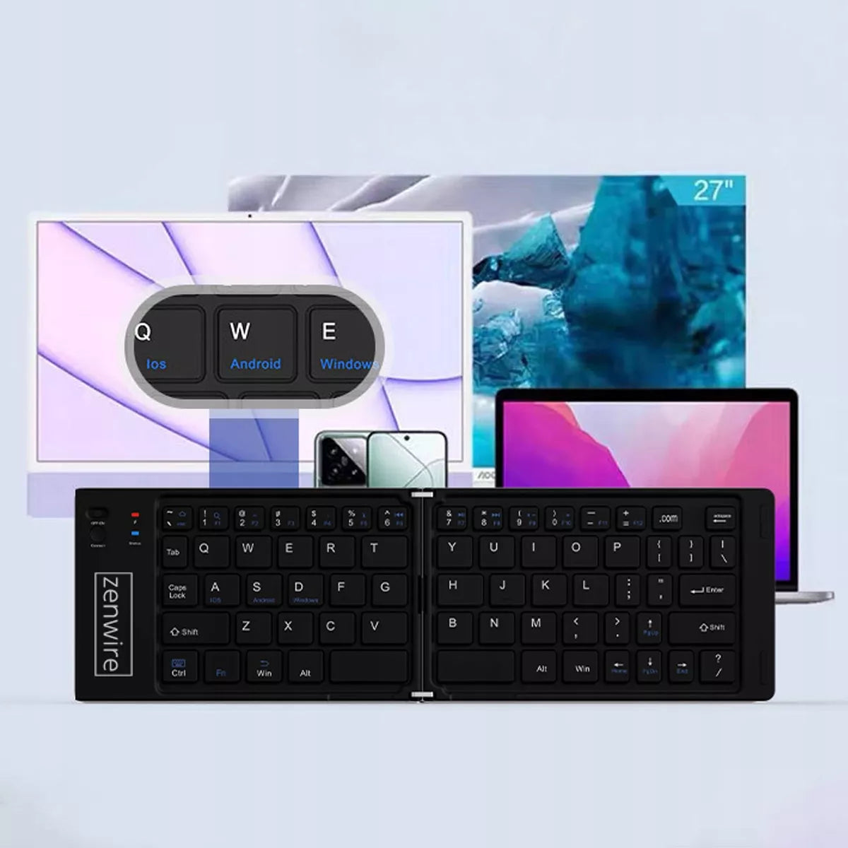 Sulankstoma Mini „Bluetooth“ belaidė klaviatūra planšetiniam komputeriui, telefonui, USB-C
