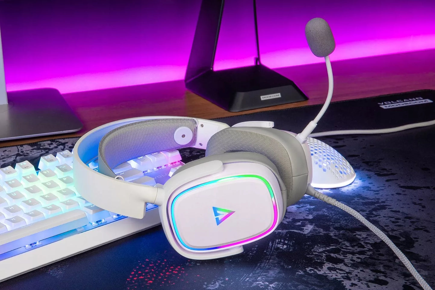 Žaidimų ausinės „MODECOM Volcano Prometheus“, USB, RGB LED su mikrofonu