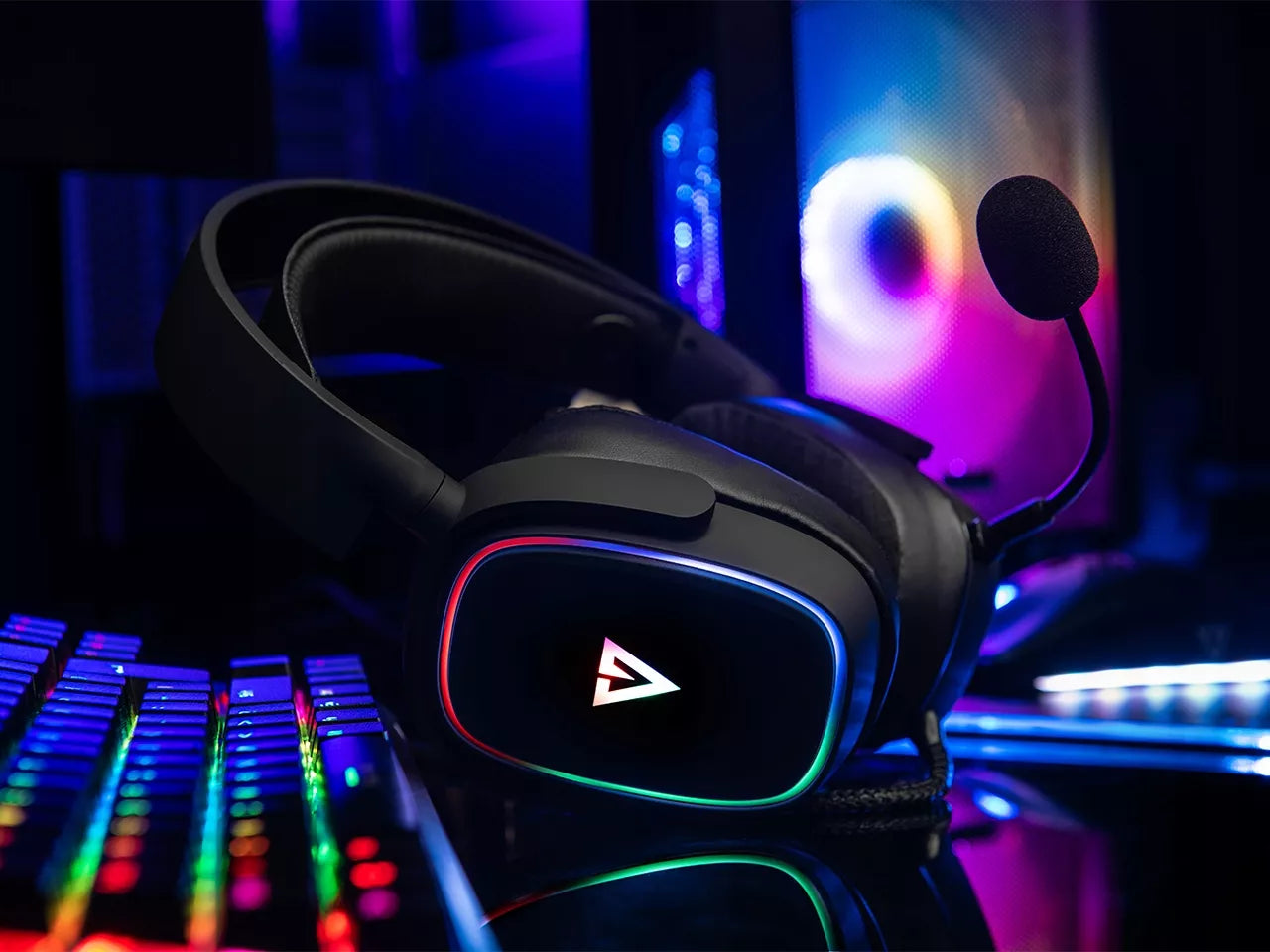 Žaidimų ausinės „MODECOM Volcano Prometheus“ su mikrofonu, USB, RGB LED
