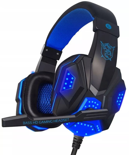 Laidinės žaidimų ausinės su mikrofonu RGB apšvietimu kompiuteriui